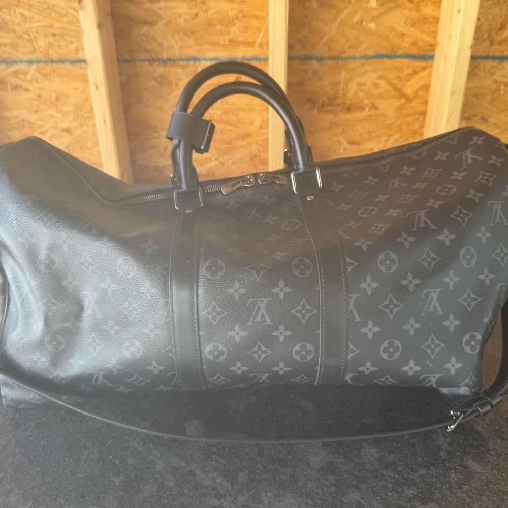 Louis Vuitton Black and Gray Duffel Bag with Signature Monogram